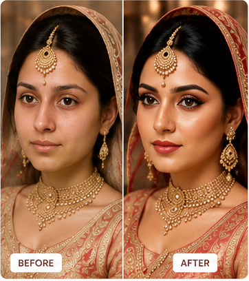 Before and after bridal makeup
