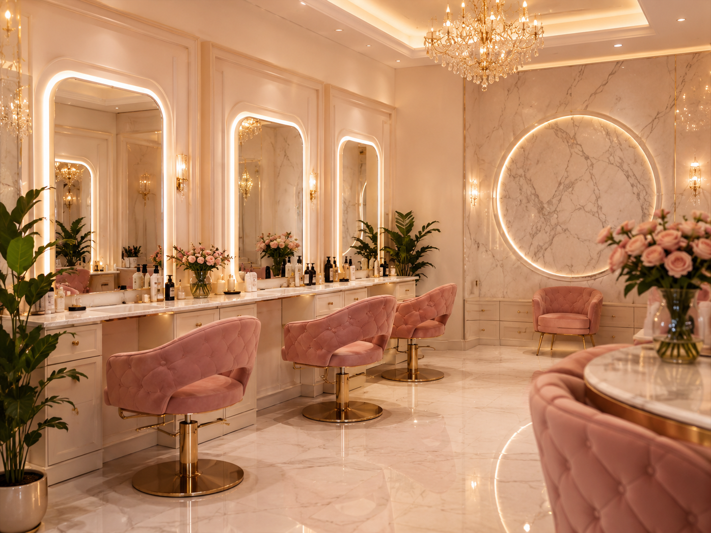 Warm, elegant Aura Glow Salon interior