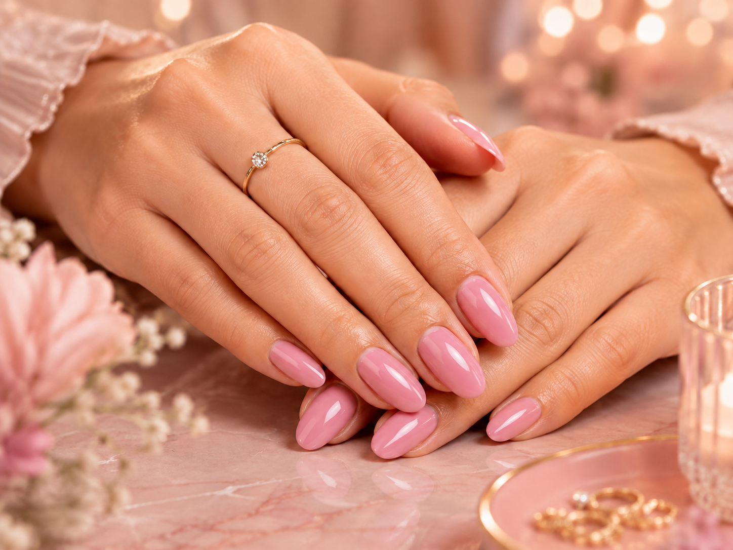 Pink polished nails