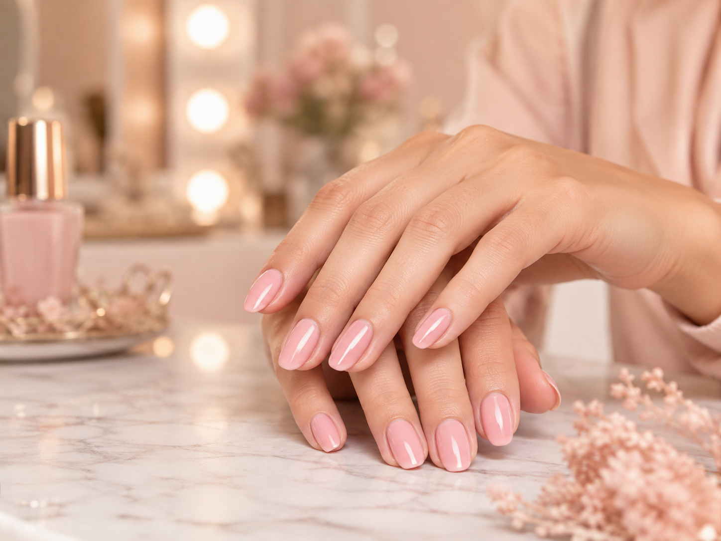 Pink polished nails